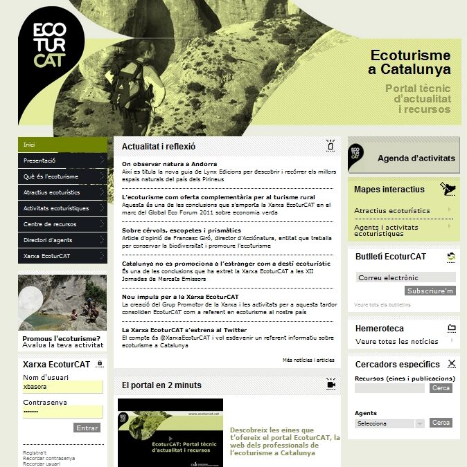 Conceptualització, elaboració de continguts i actualització del portal EcoturCAT